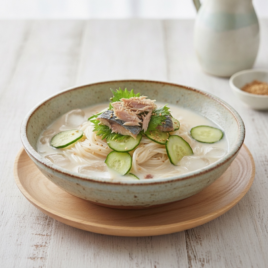 サバ缶冷や汁風そうめんの完成写真