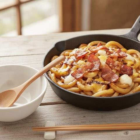 醤油が香るガリバタチーズうどん