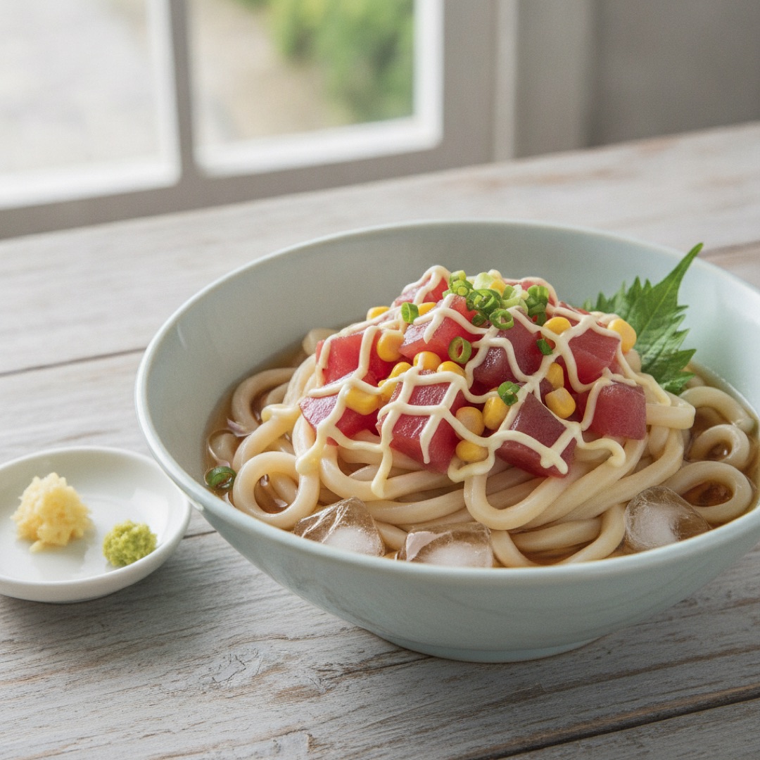 冷やしぶっかけツナコーンうどんの完成写真