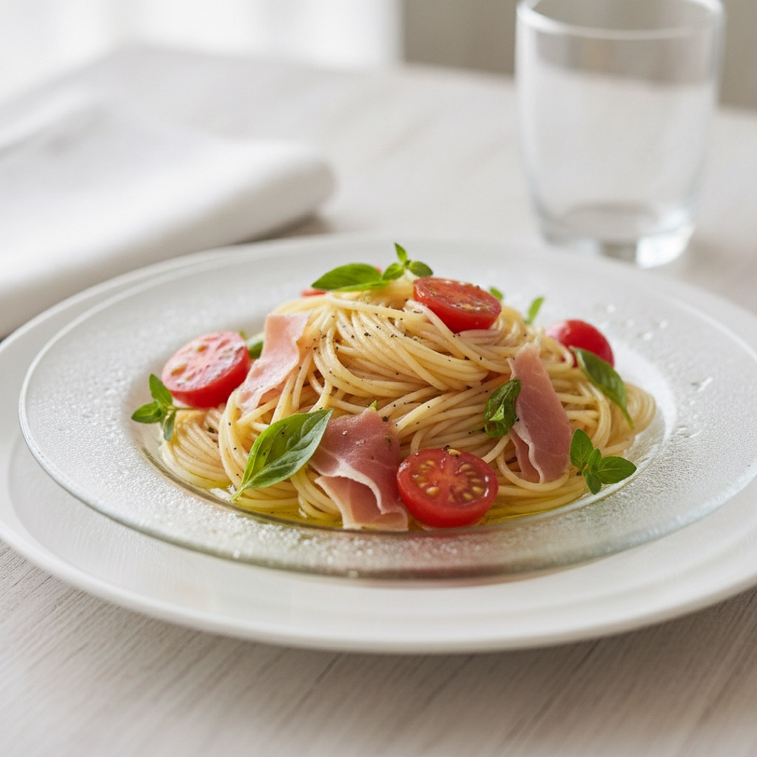 トマトとハムの冷製パスタの完成写真