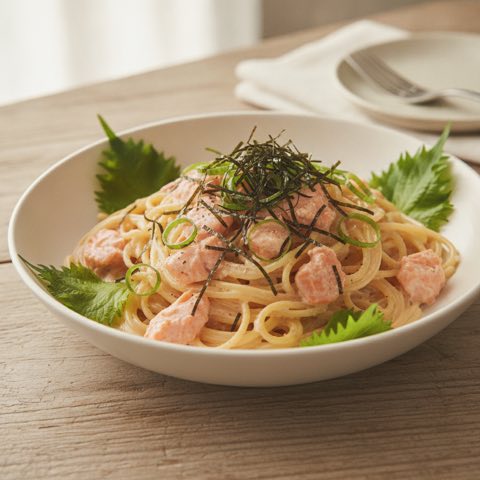 鮭フレークのクリームパスタ