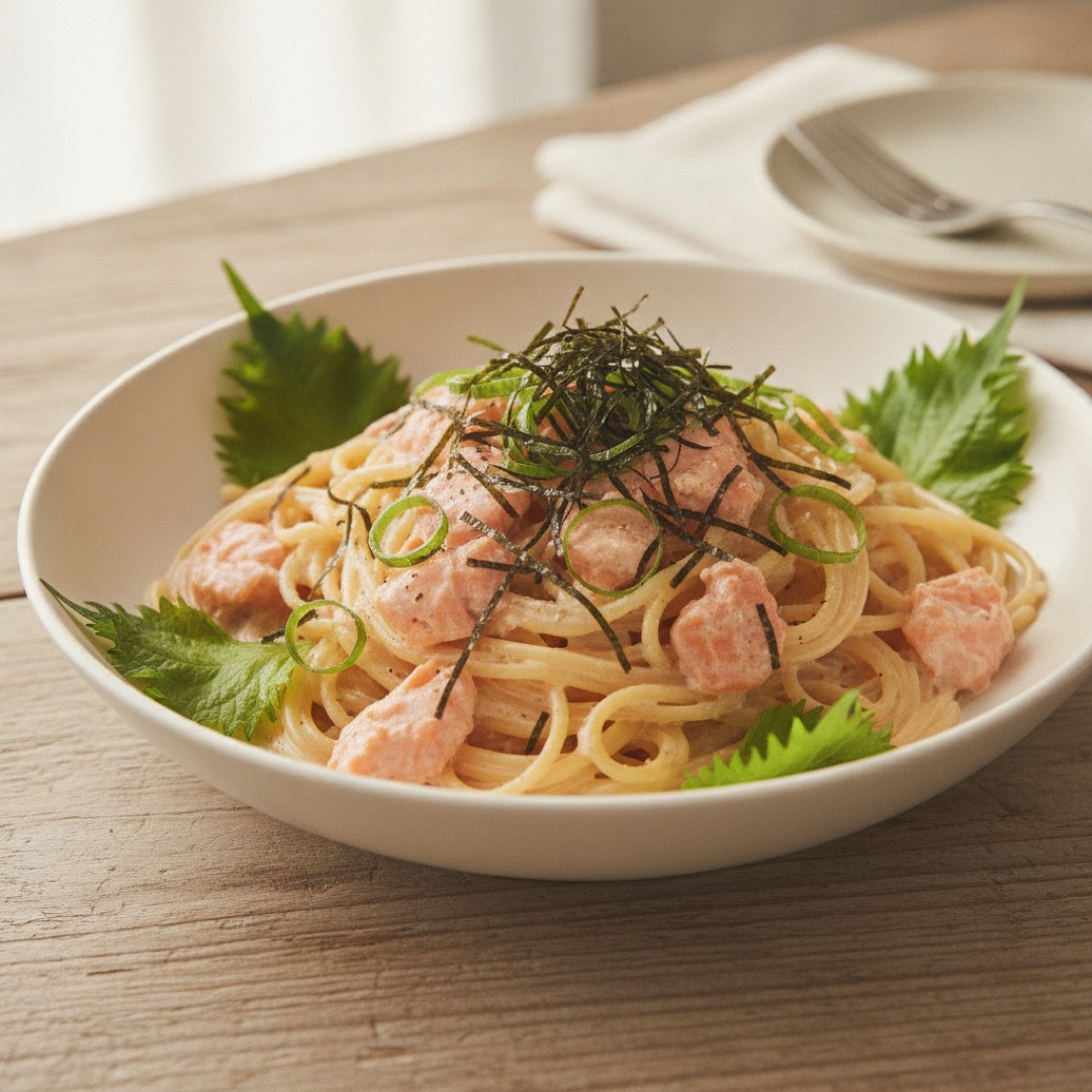 鮭フレークのクリームパスタの完成写真