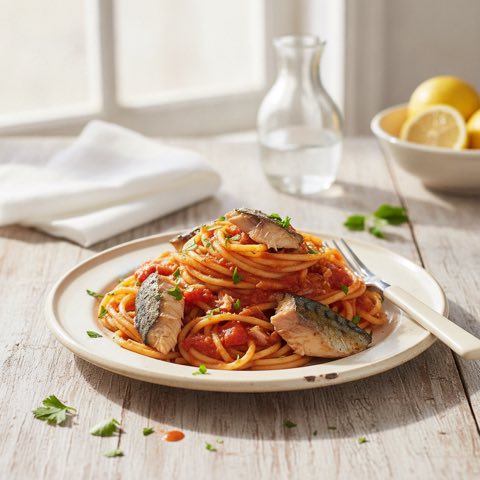 サバ缶トマトパスタ