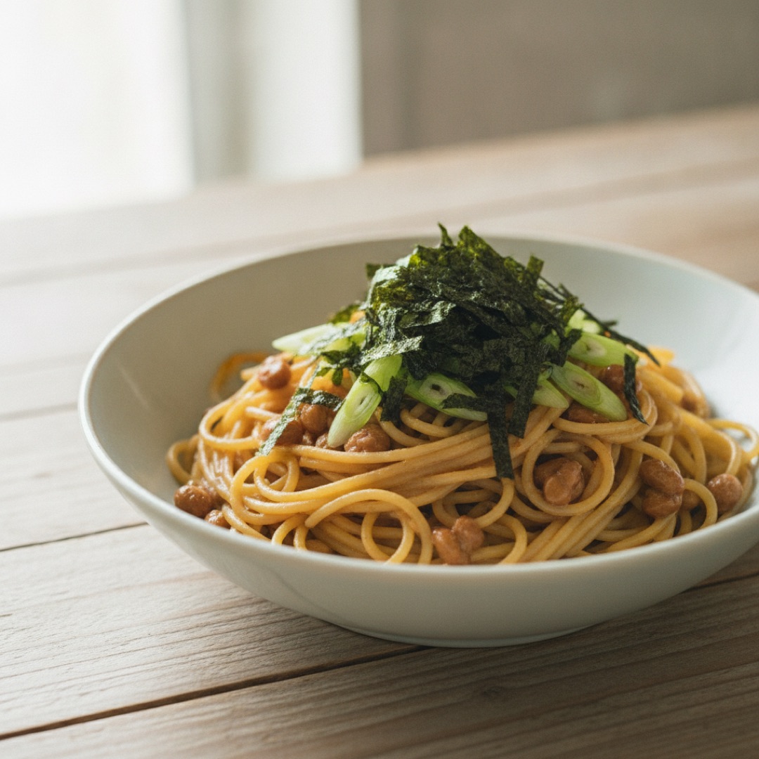 納豆バター醤油パスタの完成写真